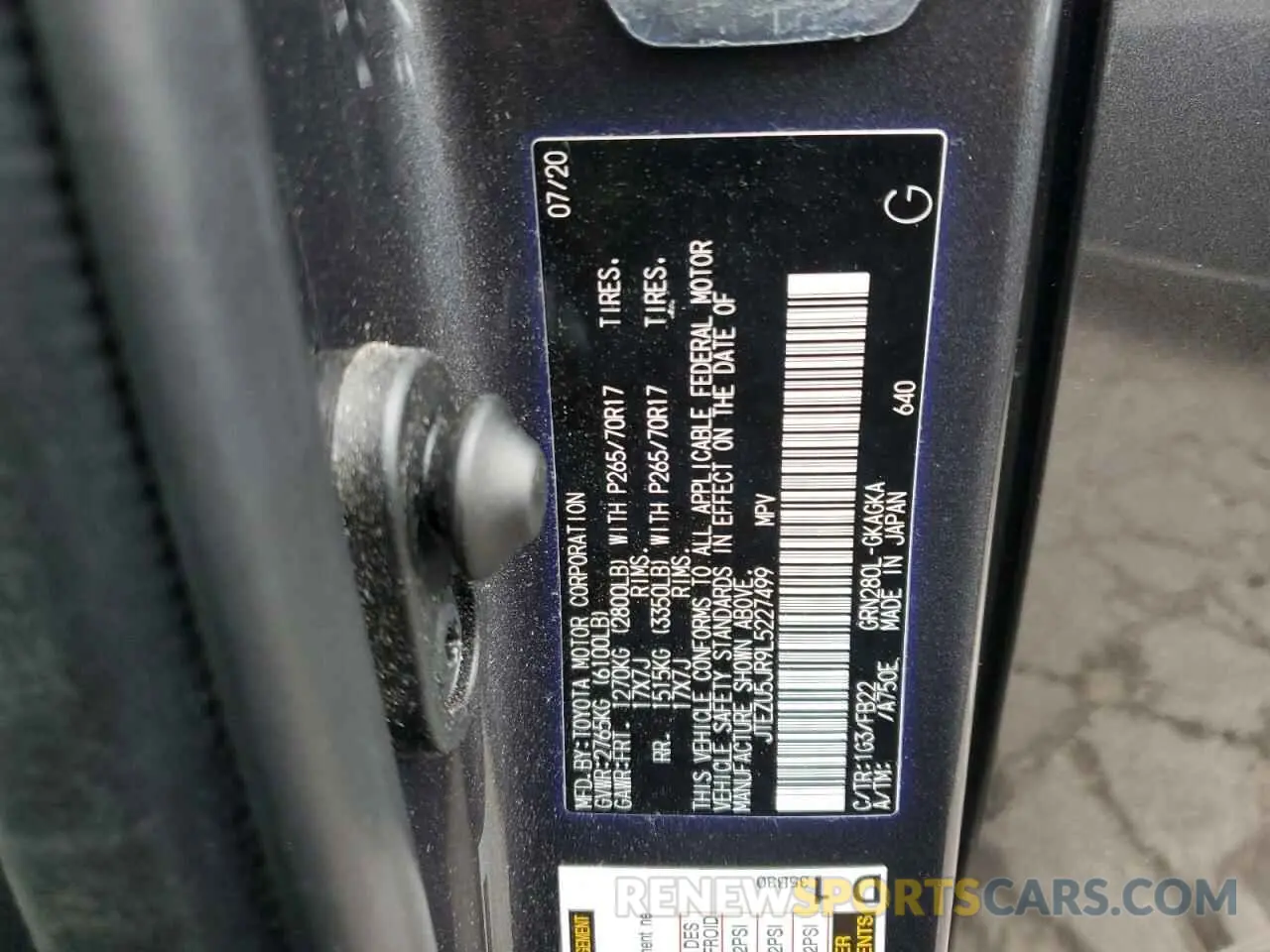 14 fotografías del automóvil dañado JTEZU5JR9L5227499 TOYOTA 4RUNNER 2020