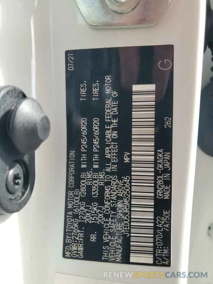 14 fotografías del automóvil dañado JTEDU5JR5M5250645 TOYOTA 4RUNNER 2021