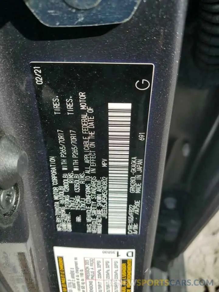 13 fotografías del automóvil dañado JTEEU5JR5M5240802 TOYOTA 4RUNNER 2021