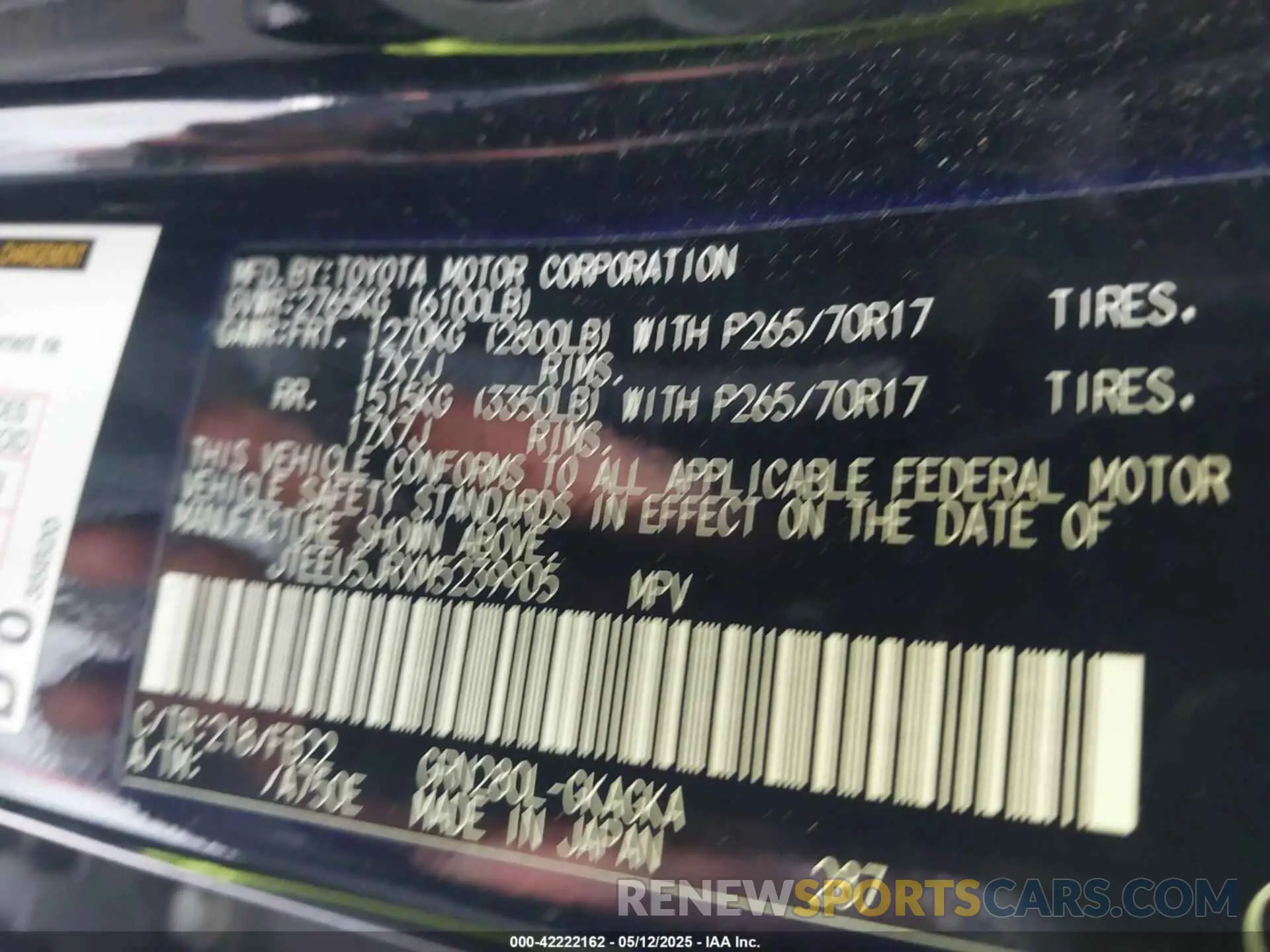 9 fotografías del automóvil dañado JTEEU5JRXM5239905 TOYOTA 4RUNNER 2021