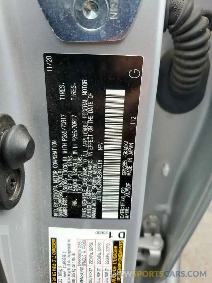 12 fotografías del automóvil dañado JTEHU5JR9M5890018 TOYOTA 4RUNNER 2021