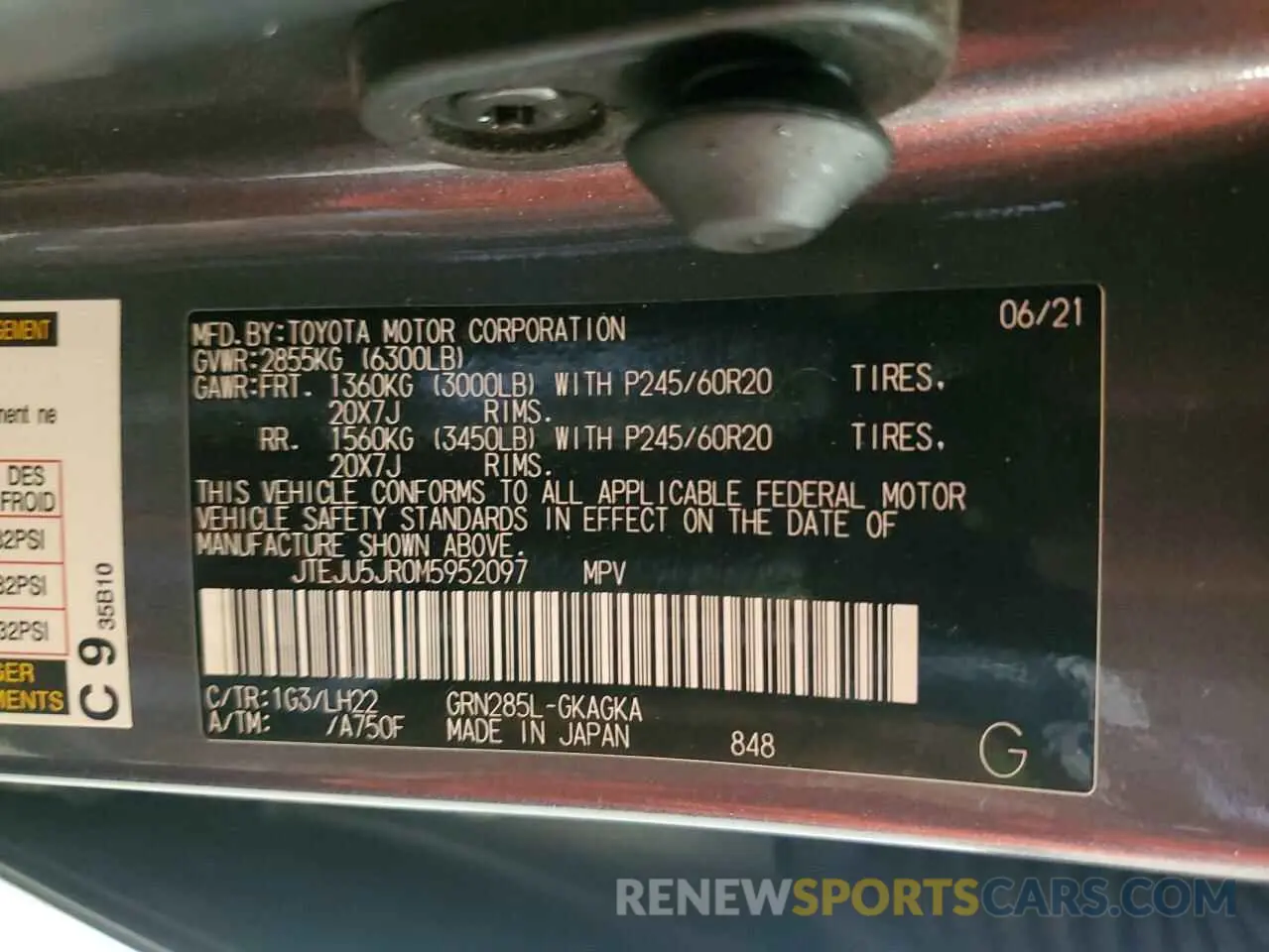 13 fotografías del automóvil dañado JTEJU5JR0M5952097 TOYOTA 4RUNNER 2021