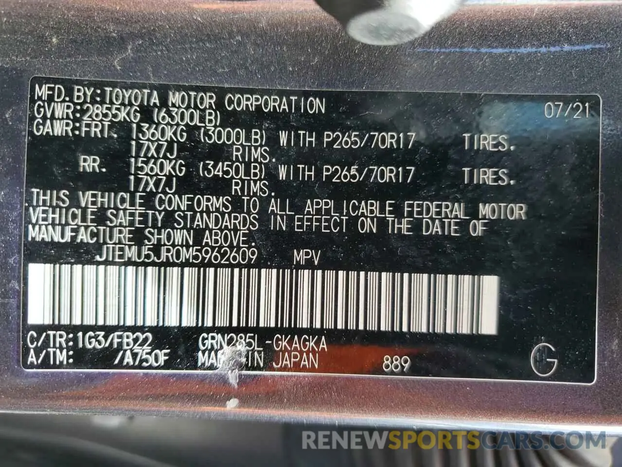 14 fotografías del automóvil dañado JTEMU5JR0M5962609 TOYOTA 4RUNNER 2021
