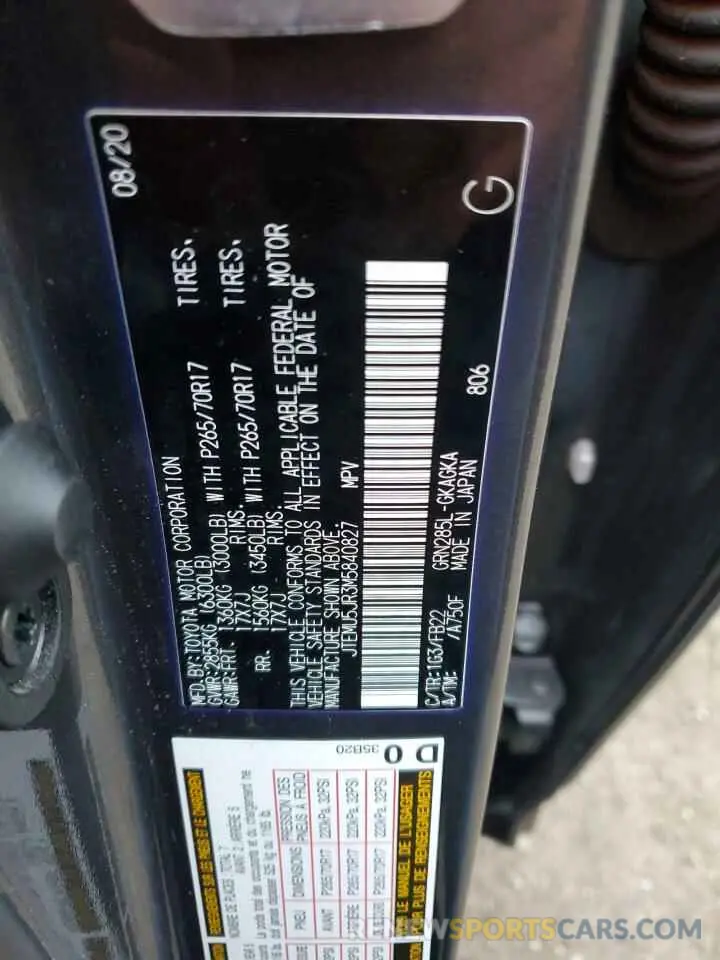 13 fotografías del automóvil dañado JTEMU5JR3M5840827 TOYOTA 4RUNNER 2021
