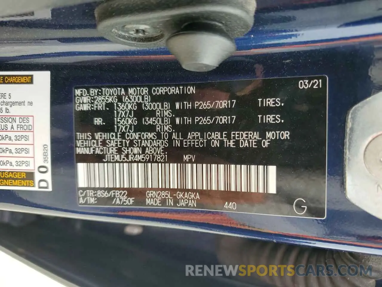 13 fotografías del automóvil dañado JTEMU5JR4M5917821 TOYOTA 4RUNNER 2021