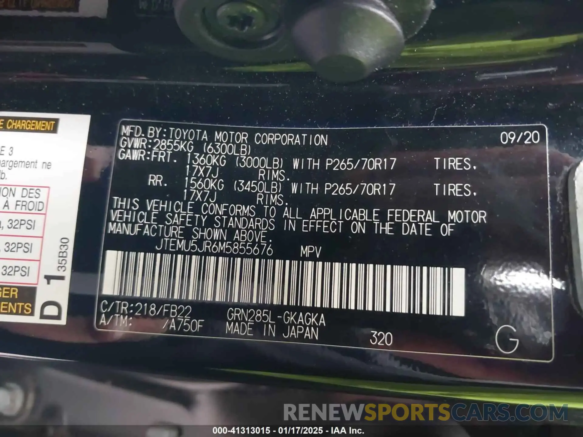9 fotografías del automóvil dañado JTEMU5JR6M5855676 TOYOTA 4RUNNER 2021
