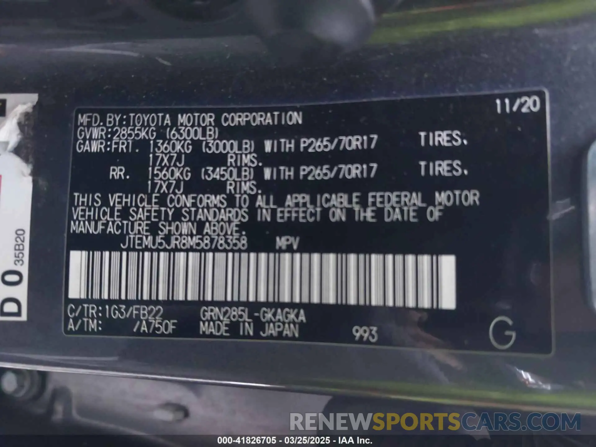 9 fotografías del automóvil dañado JTEMU5JR8M5878358 TOYOTA 4RUNNER 2021