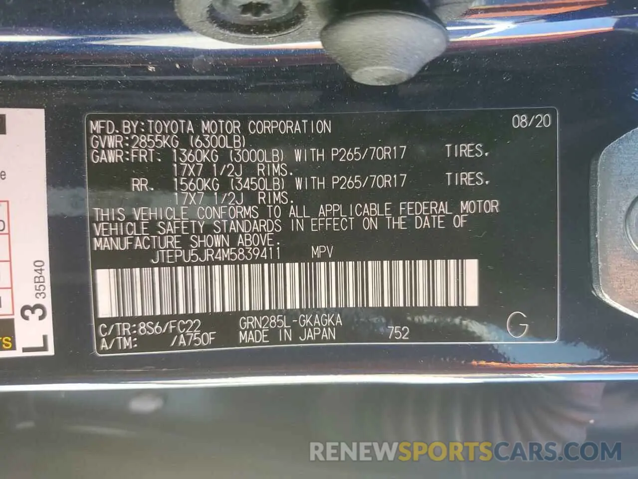 13 fotografías del automóvil dañado JTEPU5JR4M5839411 TOYOTA 4RUNNER 2021