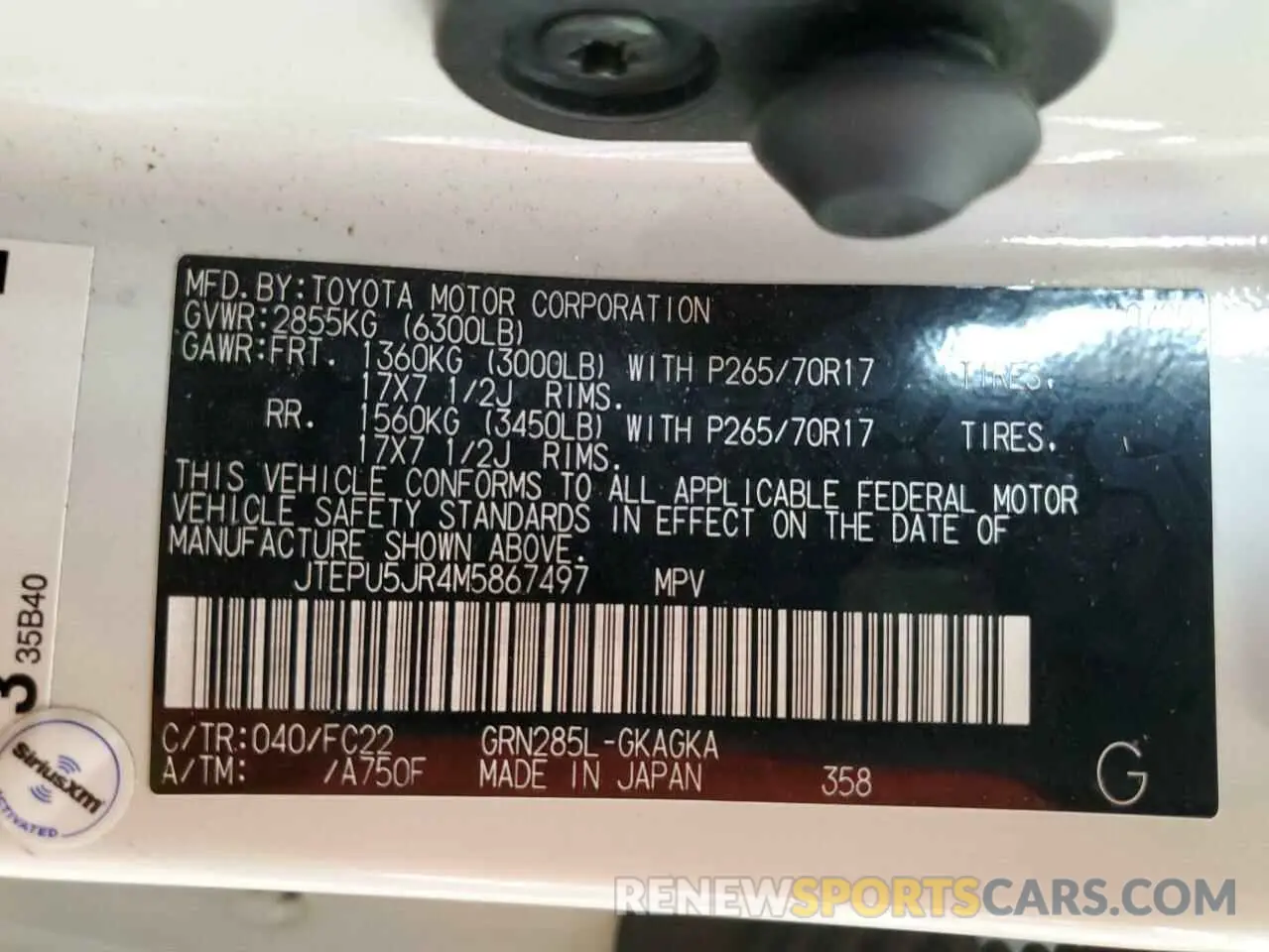 14 fotografías del automóvil dañado JTEPU5JR4M5867497 TOYOTA 4RUNNER 2021