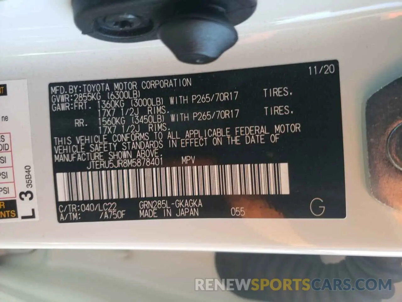 10 fotografías del automóvil dañado JTERU5JR8M5878401 TOYOTA 4RUNNER 2021