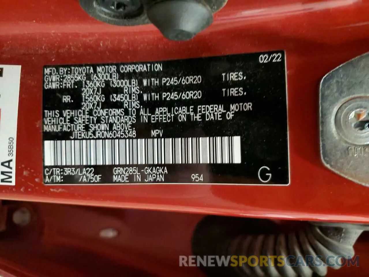 16 fotografías del automóvil dañado JTEKU5JR0N6045348 TOYOTA 4RUNNER 2022