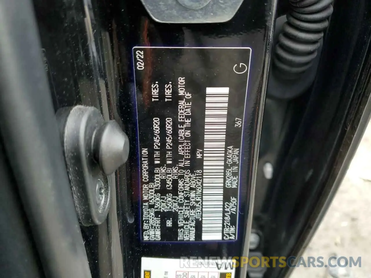 13 fotografías del automóvil dañado JTEKU5JR1N6042118 TOYOTA 4RUNNER 2022