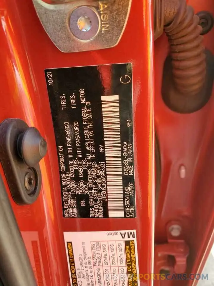 13 fotografías del automóvil dañado JTEKU5JR3N5993331 TOYOTA 4RUNNER 2022