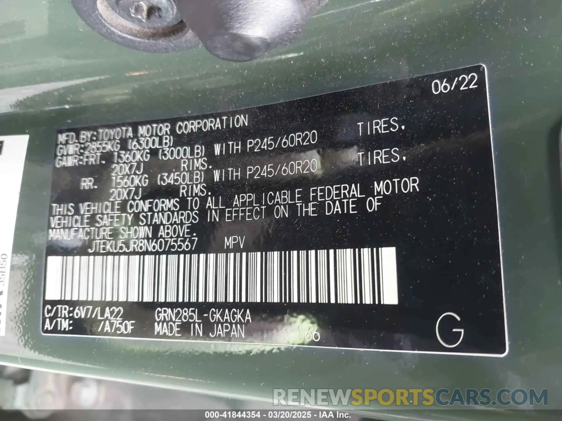 9 fotografías del automóvil dañado JTEKU5JR8N6075567 TOYOTA 4RUNNER 2022
