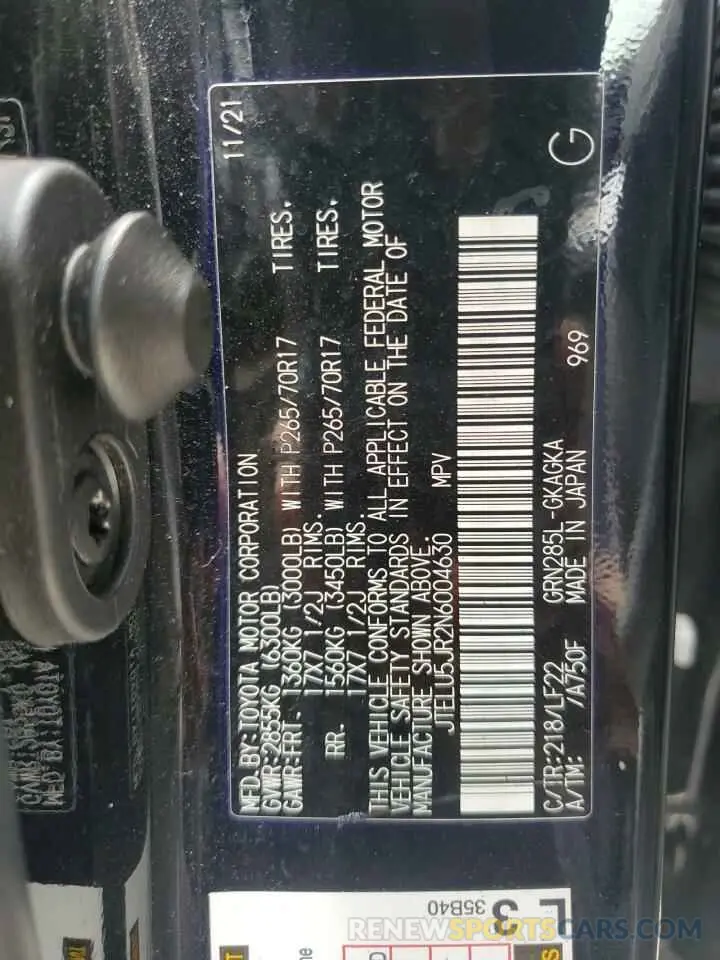 14 fotografías del automóvil dañado JTELU5JR2N6004630 TOYOTA 4RUNNER 2022