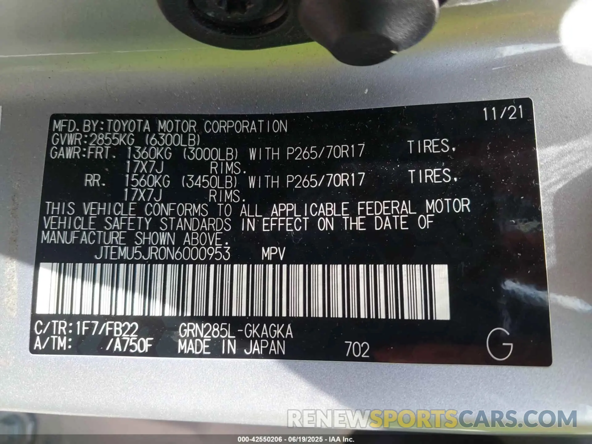 9 fotografías del automóvil dañado JTEMU5JR0N6000953 TOYOTA 4RUNNER 2022