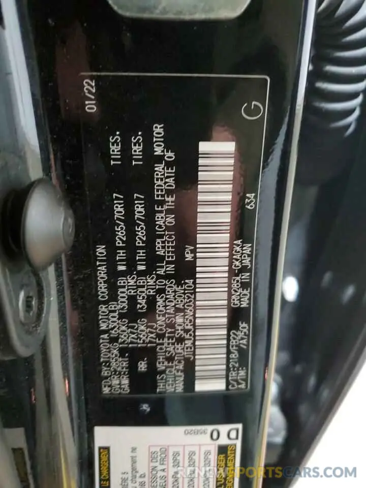 13 fotografías del automóvil dañado JTEMU5JR5N6032104 TOYOTA 4RUNNER 2022