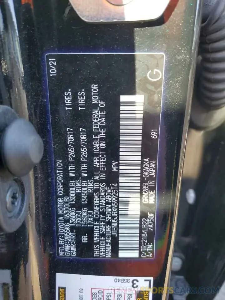 13 fotografías del automóvil dañado JTENU5JRXN5992514 TOYOTA 4RUNNER 2022