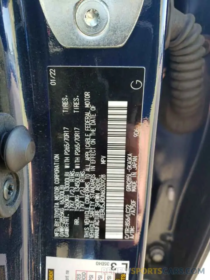 13 fotografías del automóvil dañado JTERU5JR0N6030928 TOYOTA 4RUNNER 2022