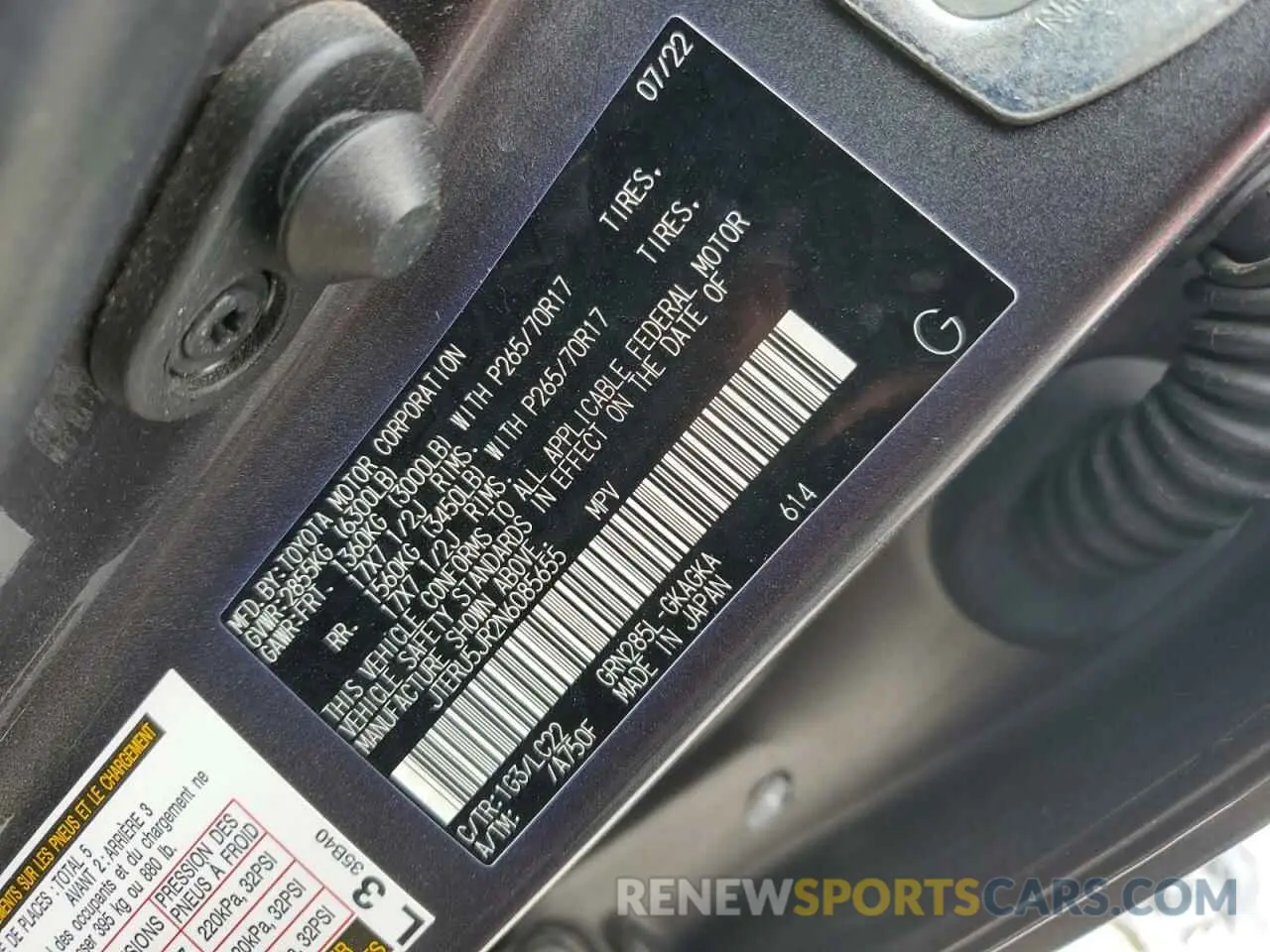 14 fotografías del automóvil dañado JTERU5JR2N6085655 TOYOTA 4RUNNER 2022