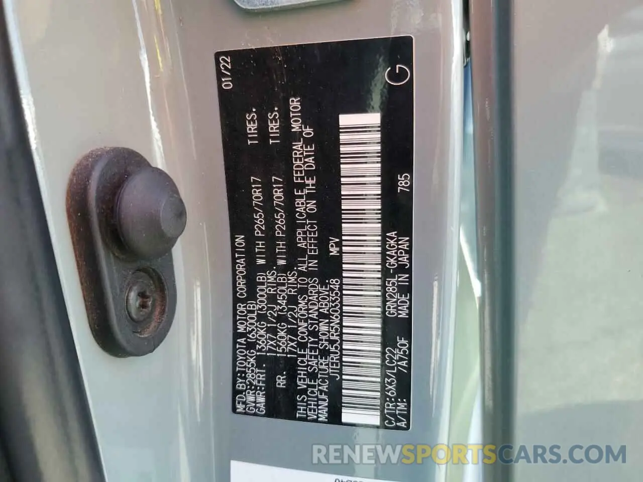14 fotografías del automóvil dañado JTERU5JR5N6033548 TOYOTA 4RUNNER 2022
