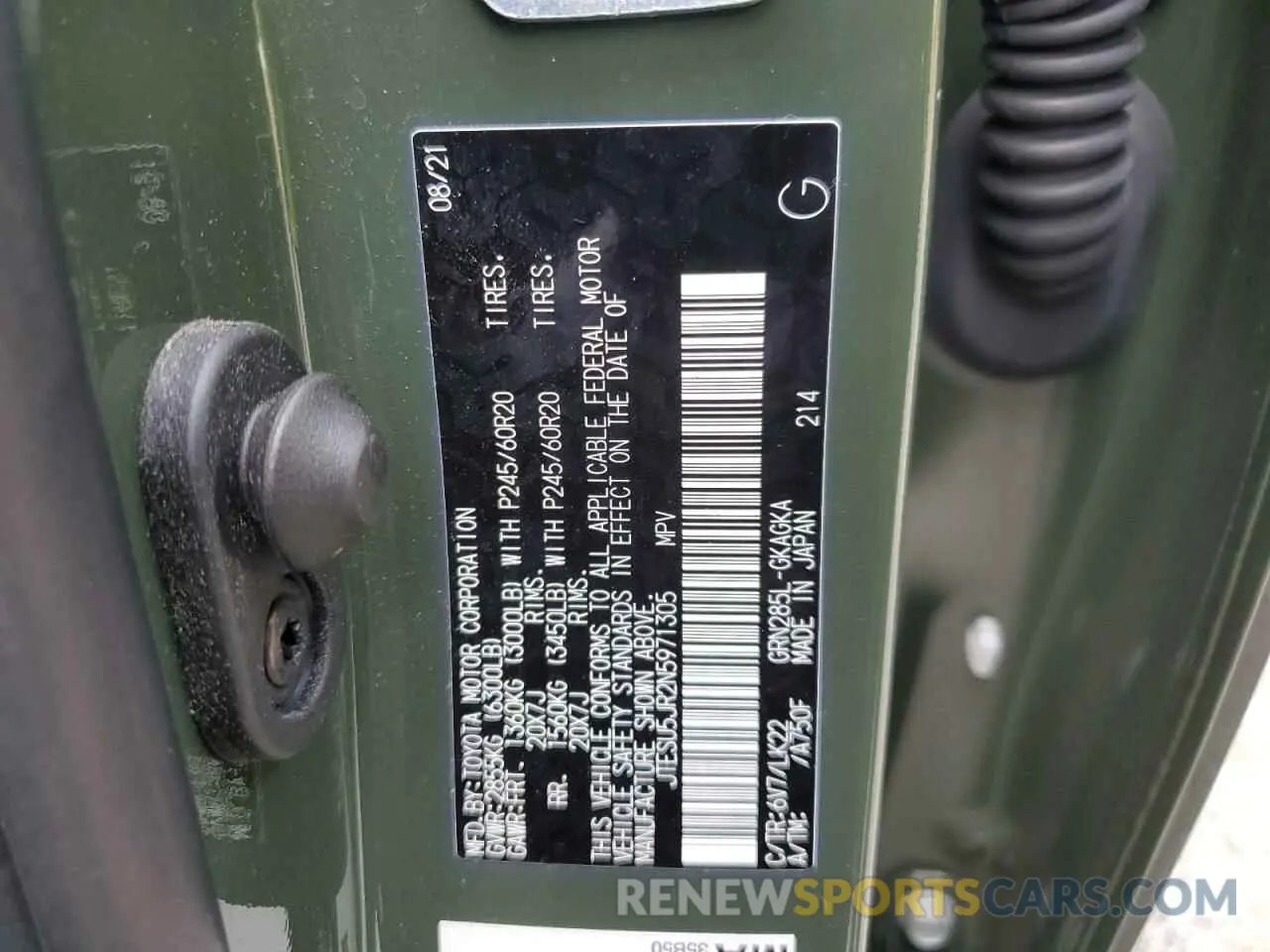 13 fotografías del automóvil dañado JTESU5JR2N5971305 TOYOTA 4RUNNER 2022
