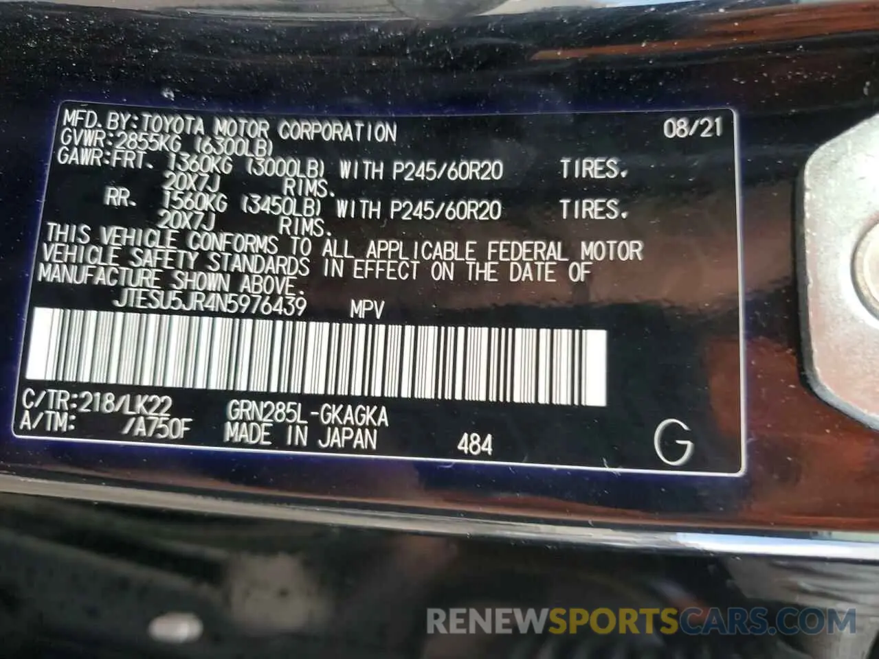 13 fotografías del automóvil dañado JTESU5JR4N5976439 TOYOTA 4RUNNER 2022