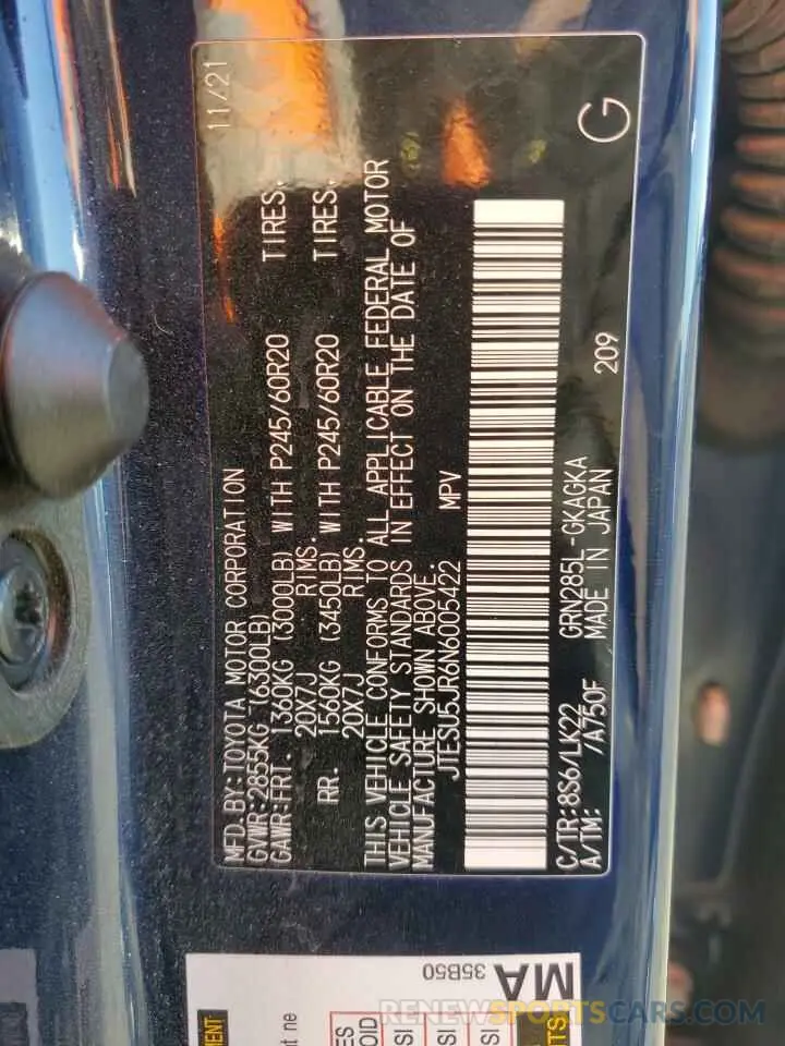 15 fotografías del automóvil dañado JTESU5JR6N6005422 TOYOTA 4RUNNER 2022