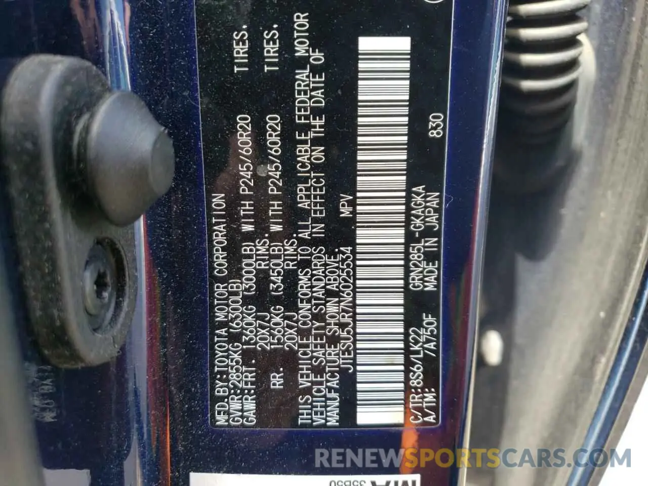 12 fotografías del automóvil dañado JTESU5JR7N6025534 TOYOTA 4RUNNER 2022