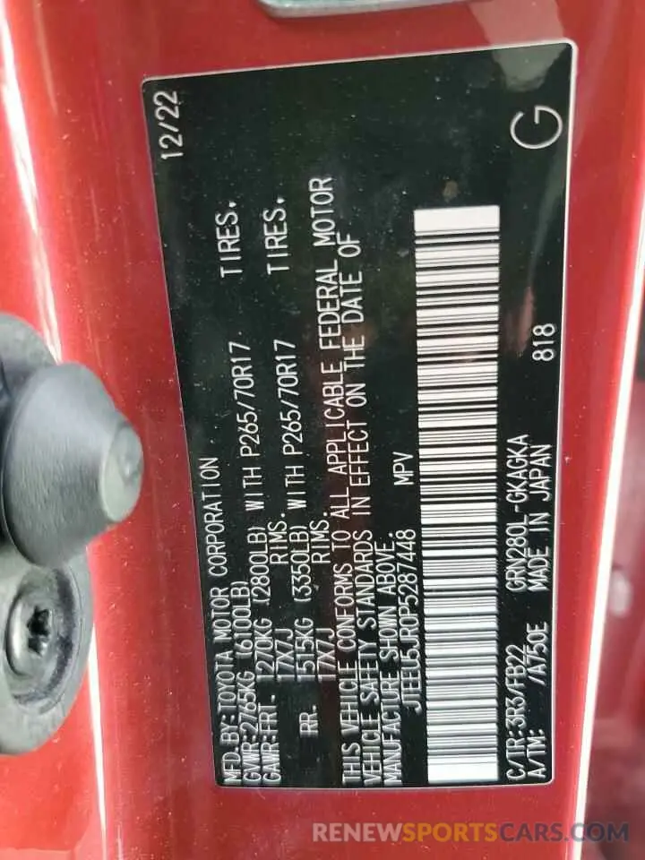13 fotografías del automóvil dañado JTEEU5JR0P5287448 TOYOTA 4RUNNER 2023
