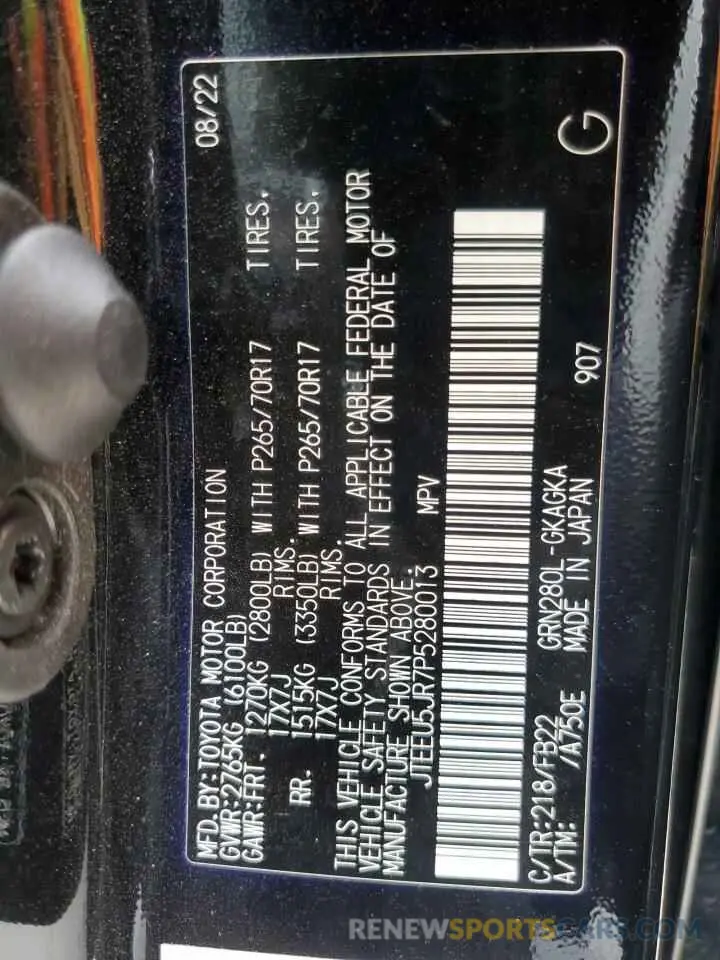 13 fotografías del automóvil dañado JTEEU5JR7P5280013 TOYOTA 4RUNNER 2023