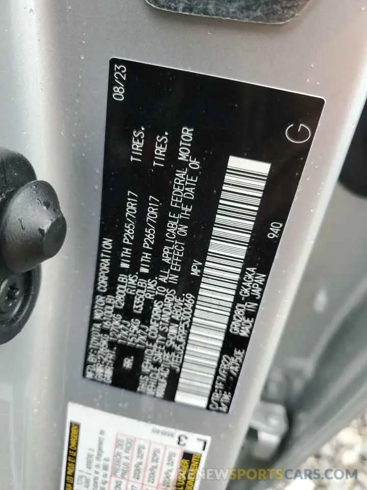 14 fotografías del automóvil dañado JTEEU5JR9P5300469 TOYOTA 4RUNNER 2023