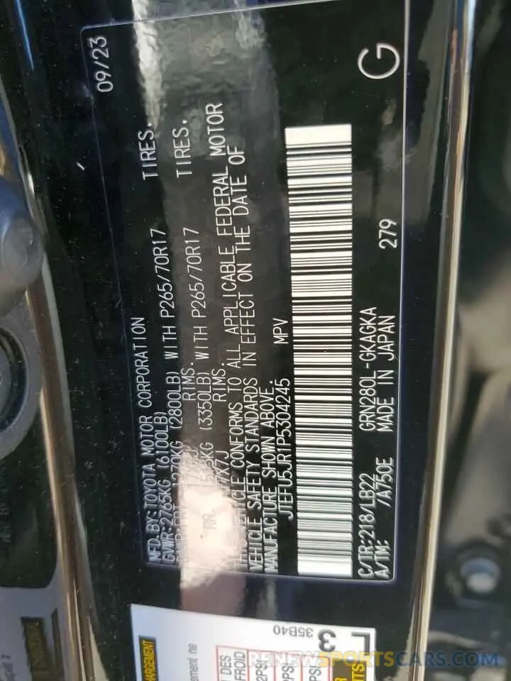 13 fotografías del automóvil dañado JTEFU5JR1P5304245 TOYOTA 4RUNNER 2023