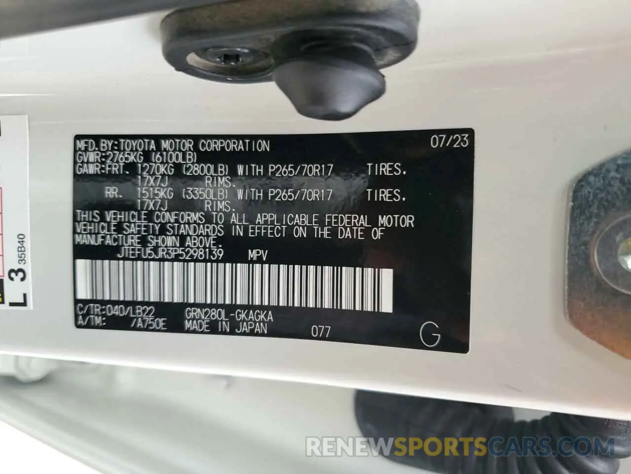 12 fotografías del automóvil dañado JTEFU5JR3P5298139 TOYOTA 4RUNNER 2023