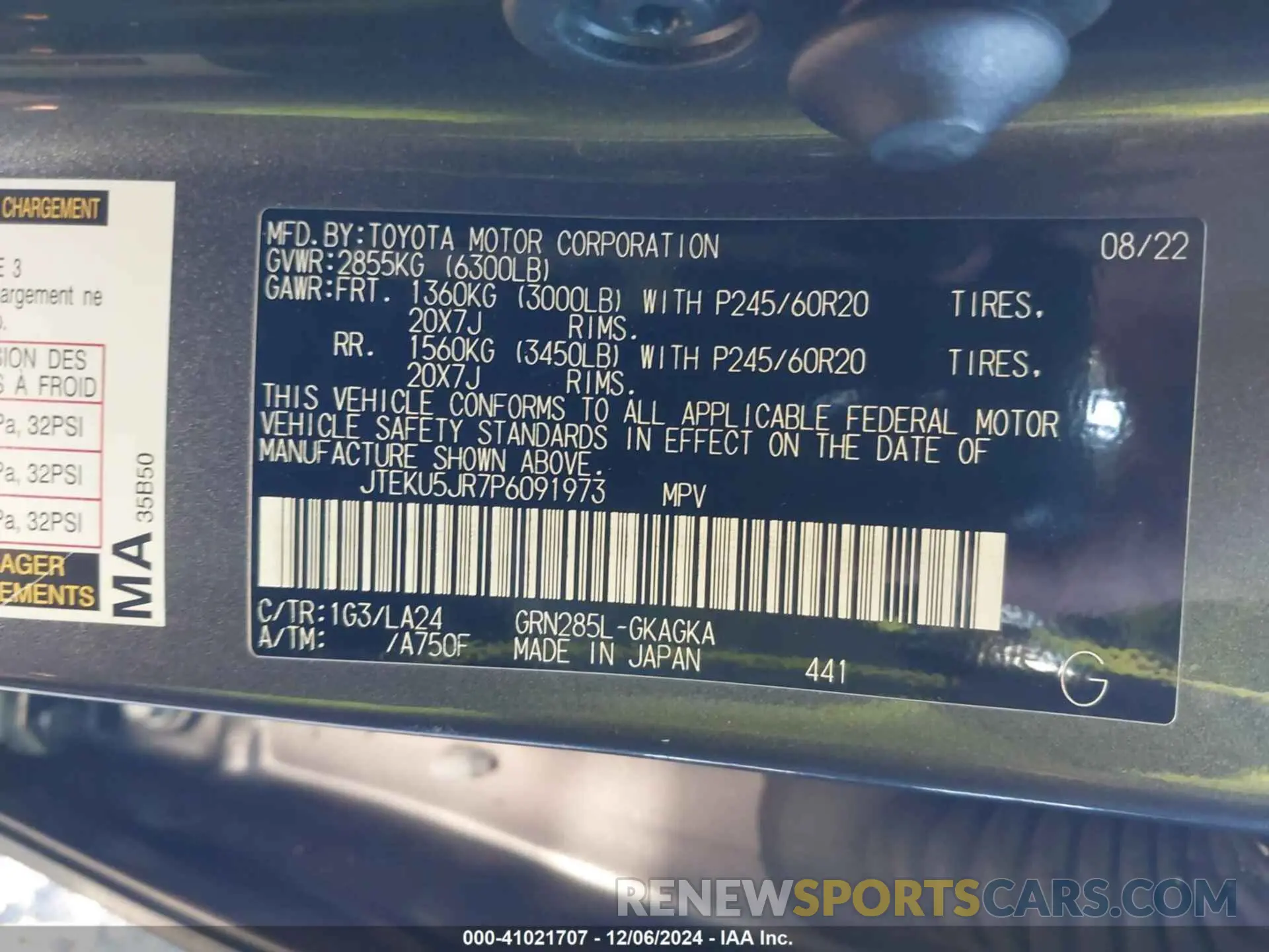 9 fotografías del automóvil dañado JTEKU5JR7P6091973 TOYOTA 4RUNNER 2023