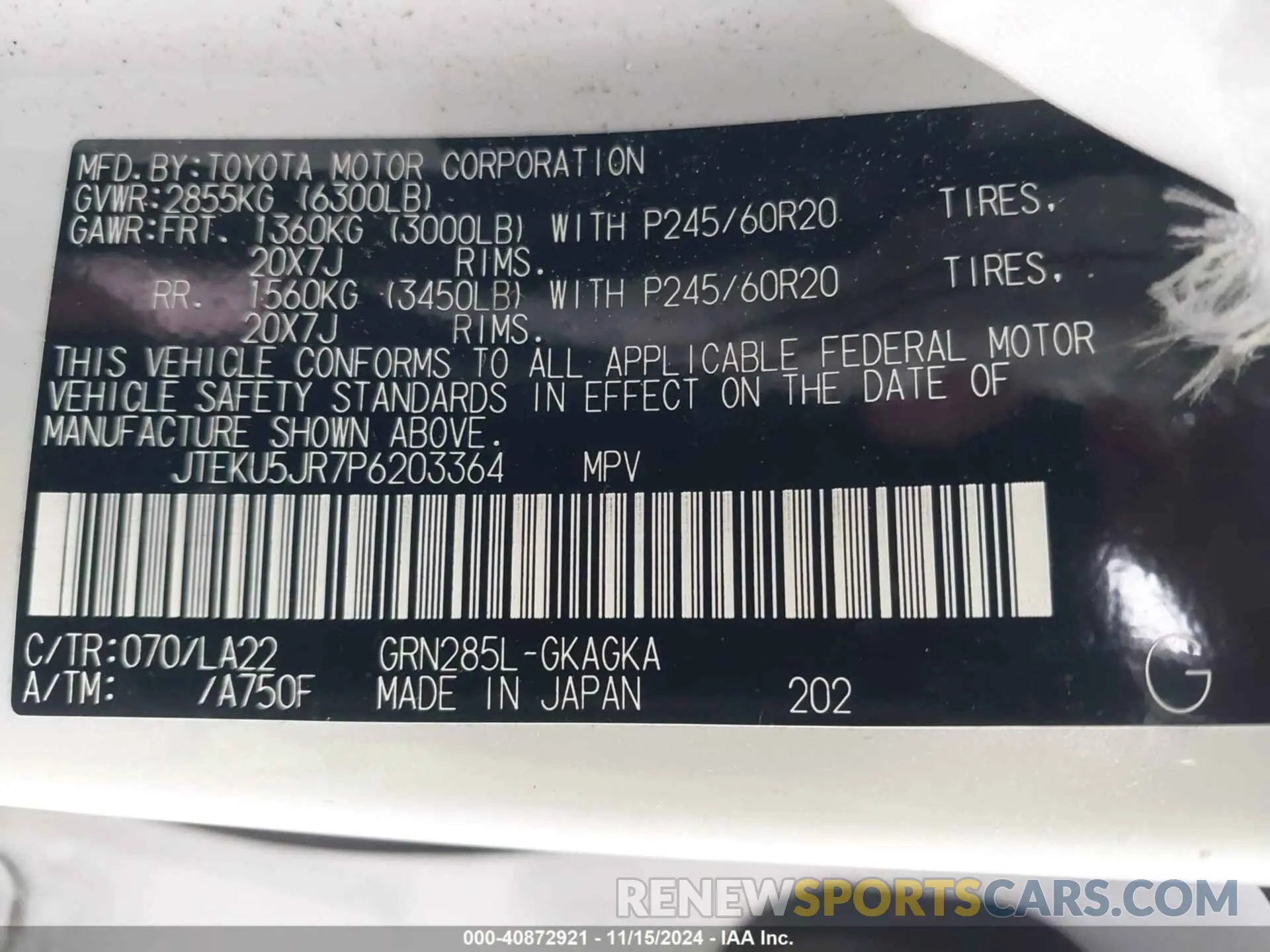 9 fotografías del automóvil dañado JTEKU5JR7P6203364 TOYOTA 4RUNNER 2023