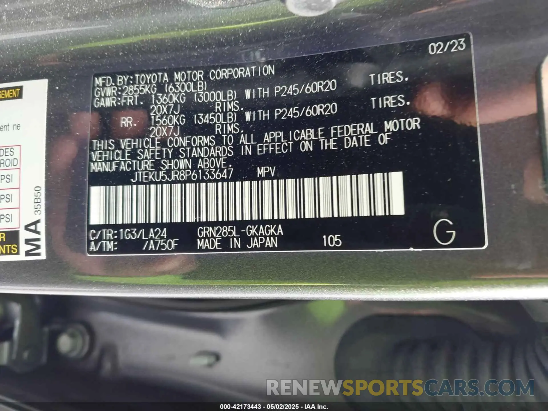 9 fotografías del automóvil dañado JTEKU5JR8P6133647 TOYOTA 4RUNNER 2023