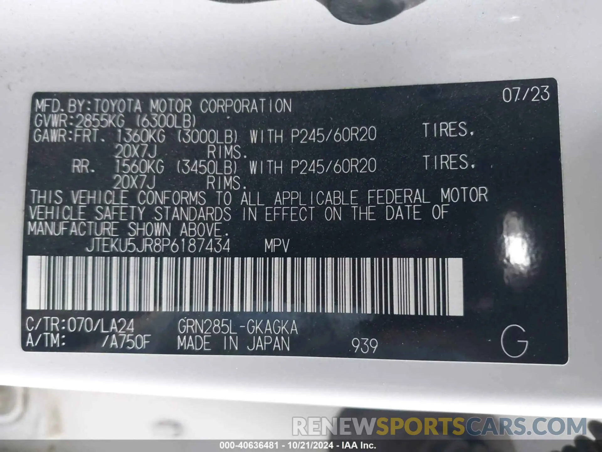9 fotografías del automóvil dañado JTEKU5JR8P6187434 TOYOTA 4RUNNER 2023