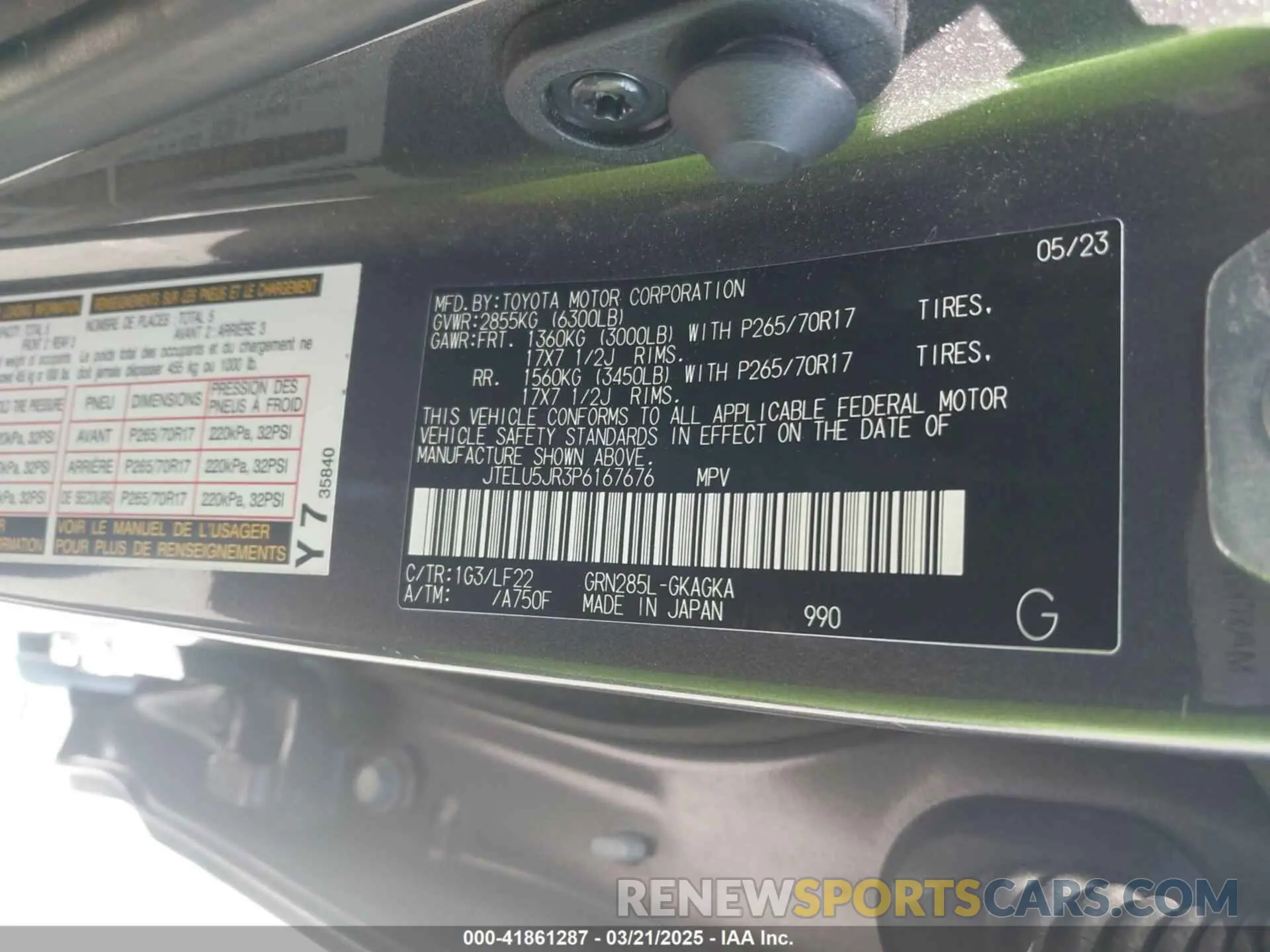 9 fotografías del automóvil dañado JTELU5JR3P6167676 TOYOTA 4RUNNER 2023