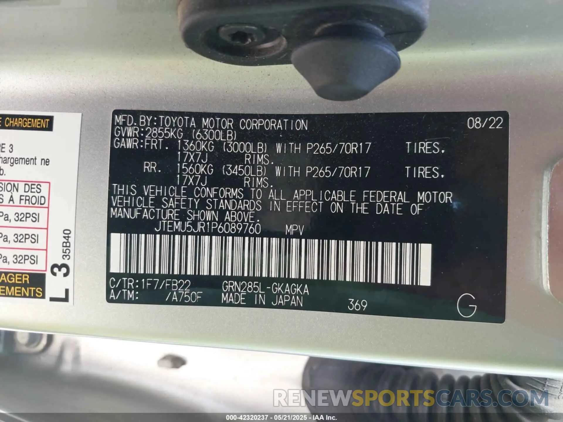 9 fotografías del automóvil dañado JTEMU5JR1P6089760 TOYOTA 4RUNNER 2023