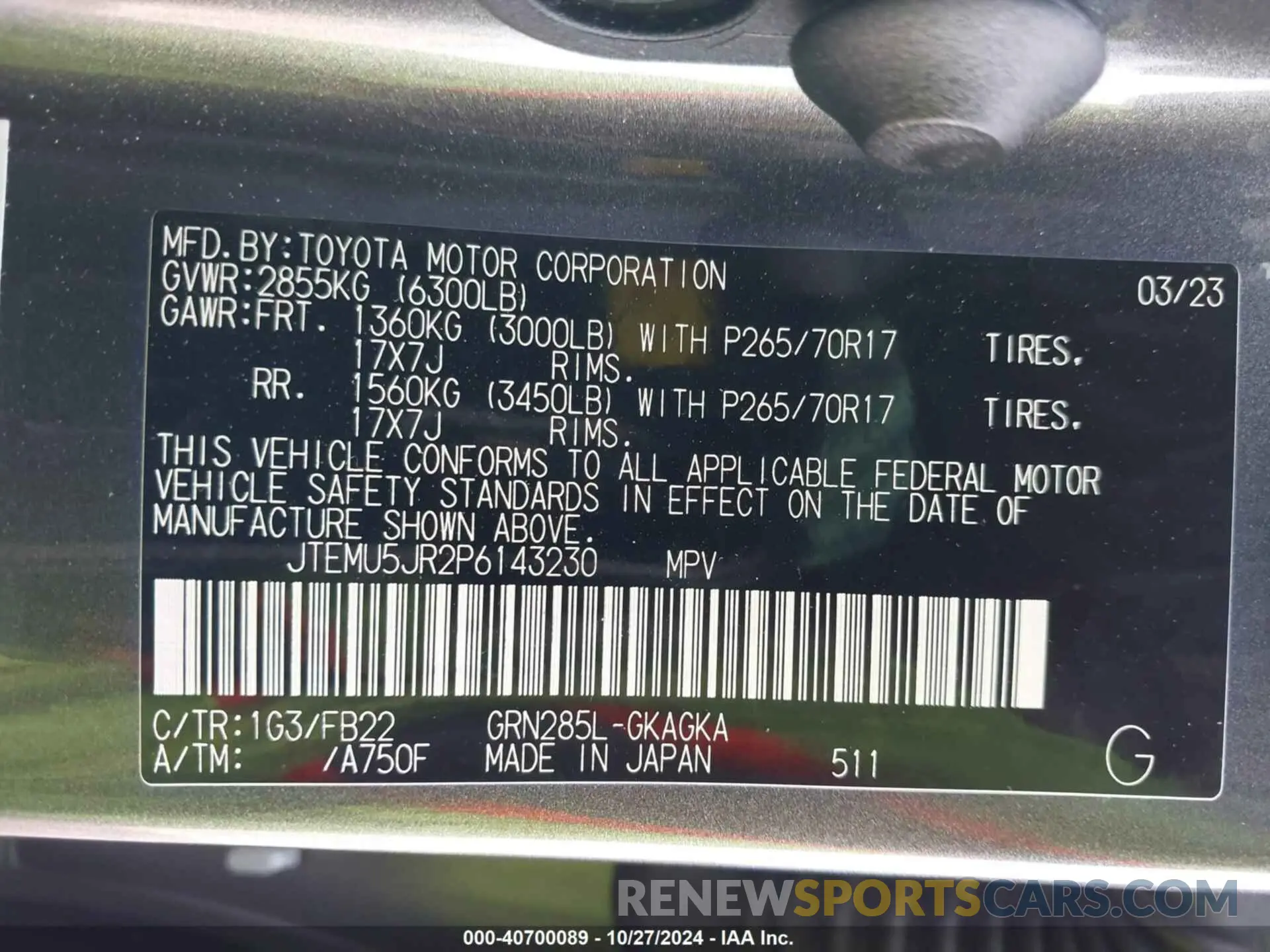 9 fotografías del automóvil dañado JTEMU5JR2P6143230 TOYOTA 4RUNNER 2023