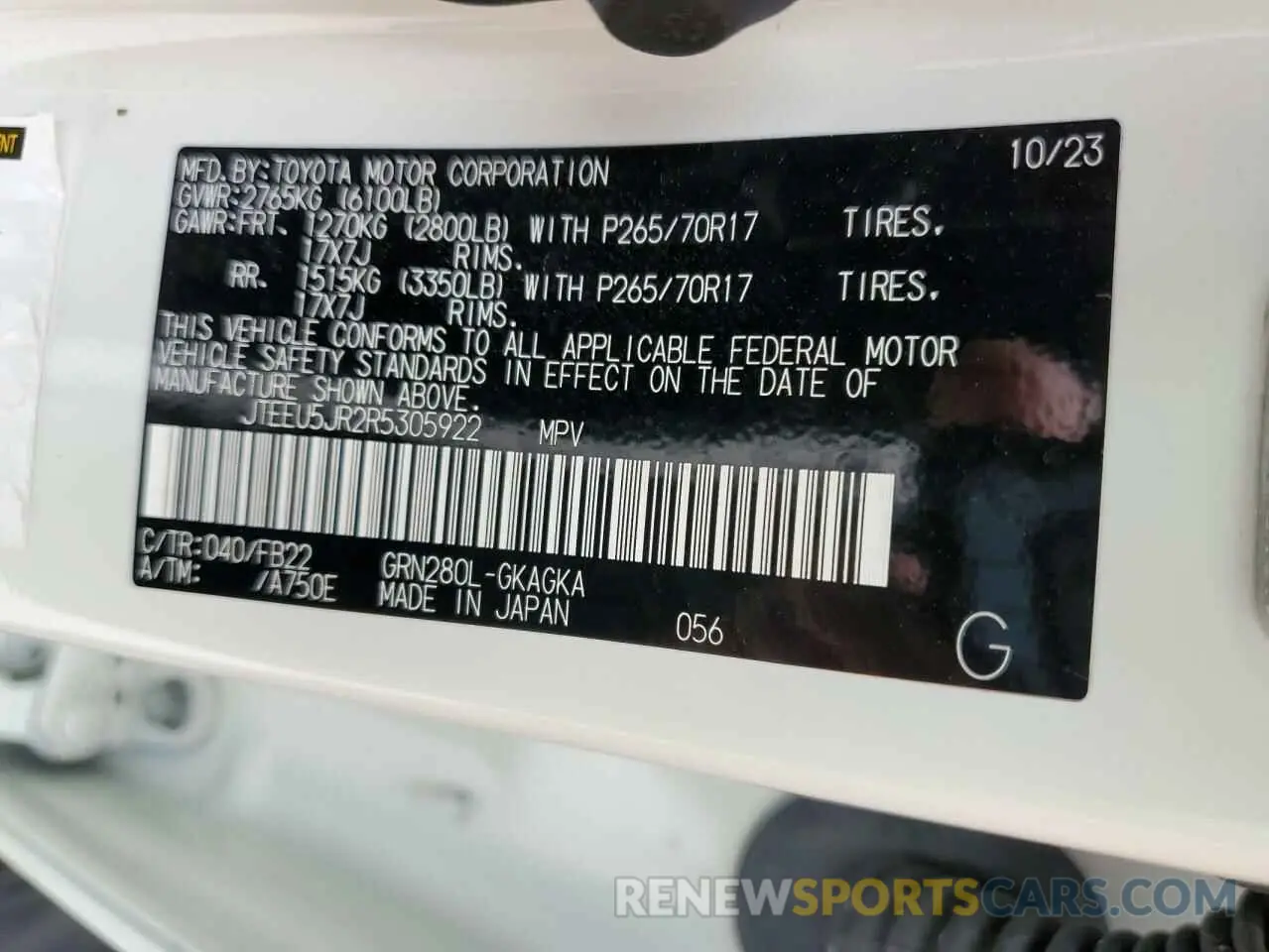 14 fotografías del automóvil dañado JTEEU5JR2R5305922 TOYOTA 4RUNNER 2024
