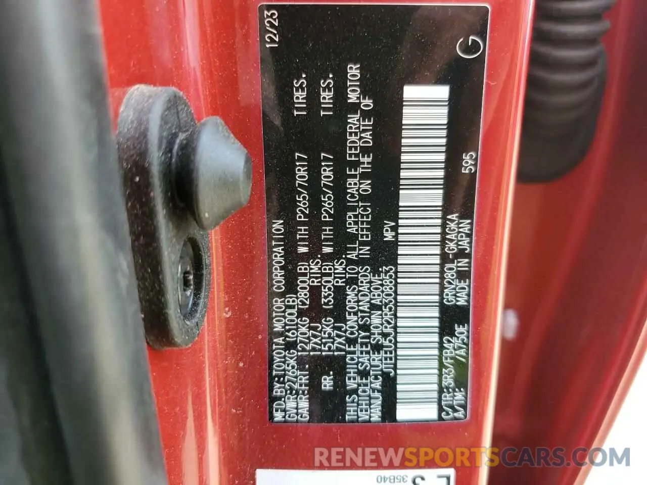 13 fotografías del automóvil dañado JTEEU5JR2R5308853 TOYOTA 4RUNNER 2024