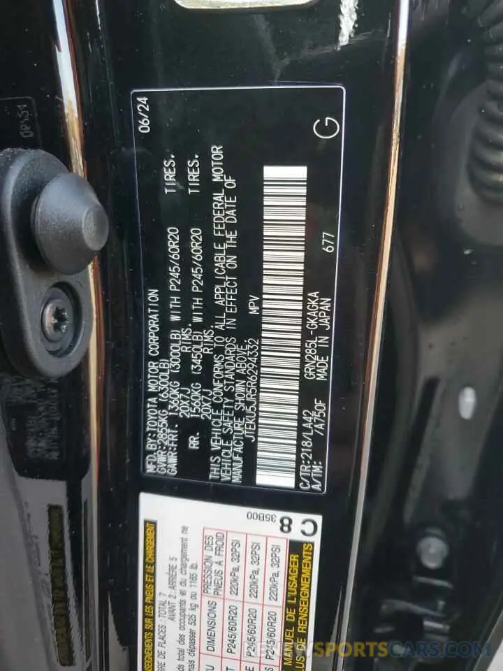 14 fotografías del automóvil dañado JTEKU5JR5R6294332 TOYOTA 4RUNNER 2024