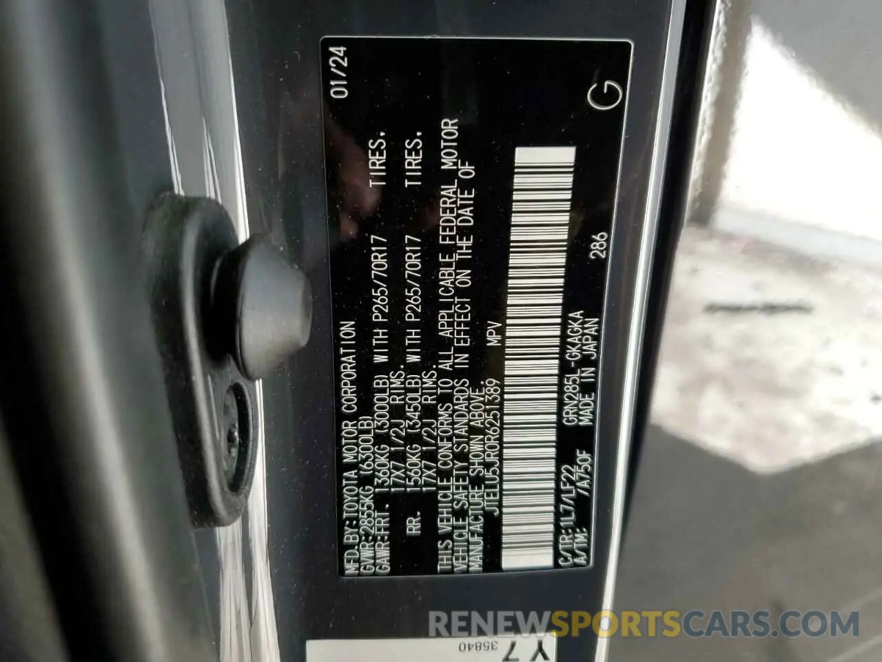 14 fotografías del automóvil dañado JTELU5JR0R6251389 TOYOTA 4RUNNER 2024