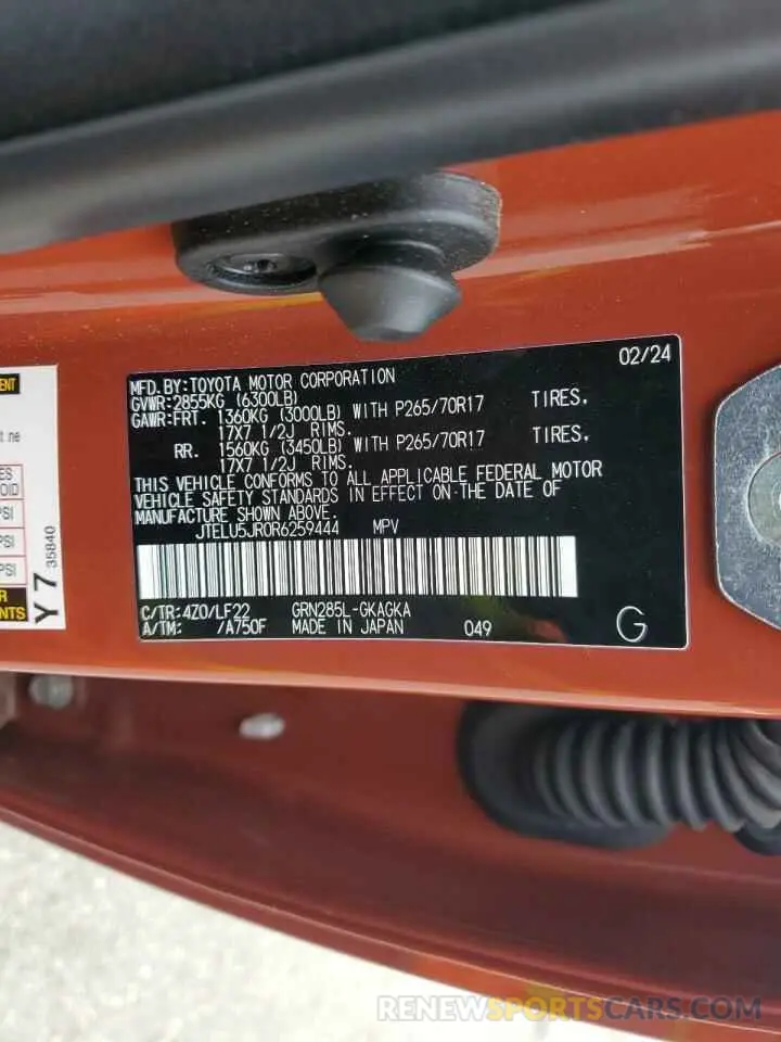 13 fotografías del automóvil dañado JTELU5JR0R6259444 TOYOTA 4RUNNER 2024