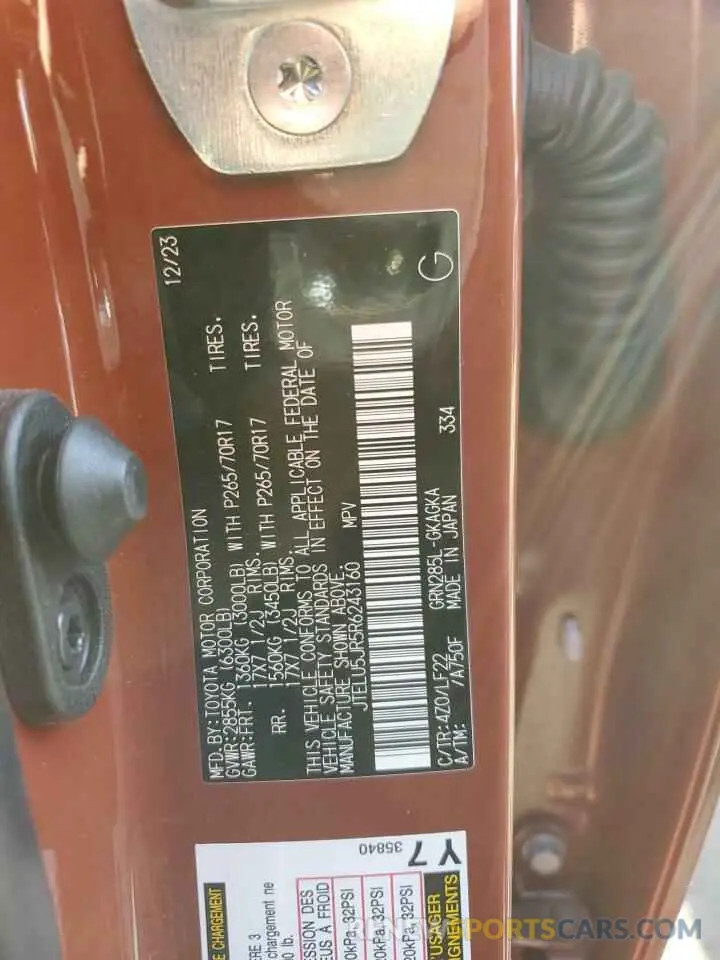 14 fotografías del automóvil dañado JTELU5JR5R6243160 TOYOTA 4RUNNER 2024
