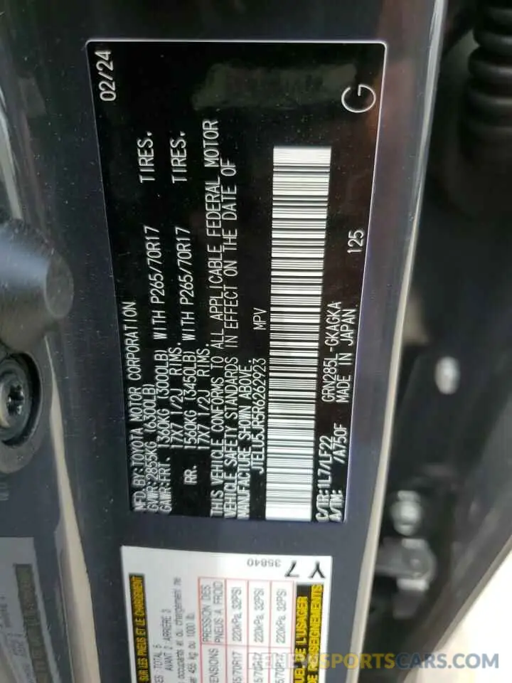 13 fotografías del automóvil dañado JTELU5JR5R6262923 TOYOTA 4RUNNER 2024