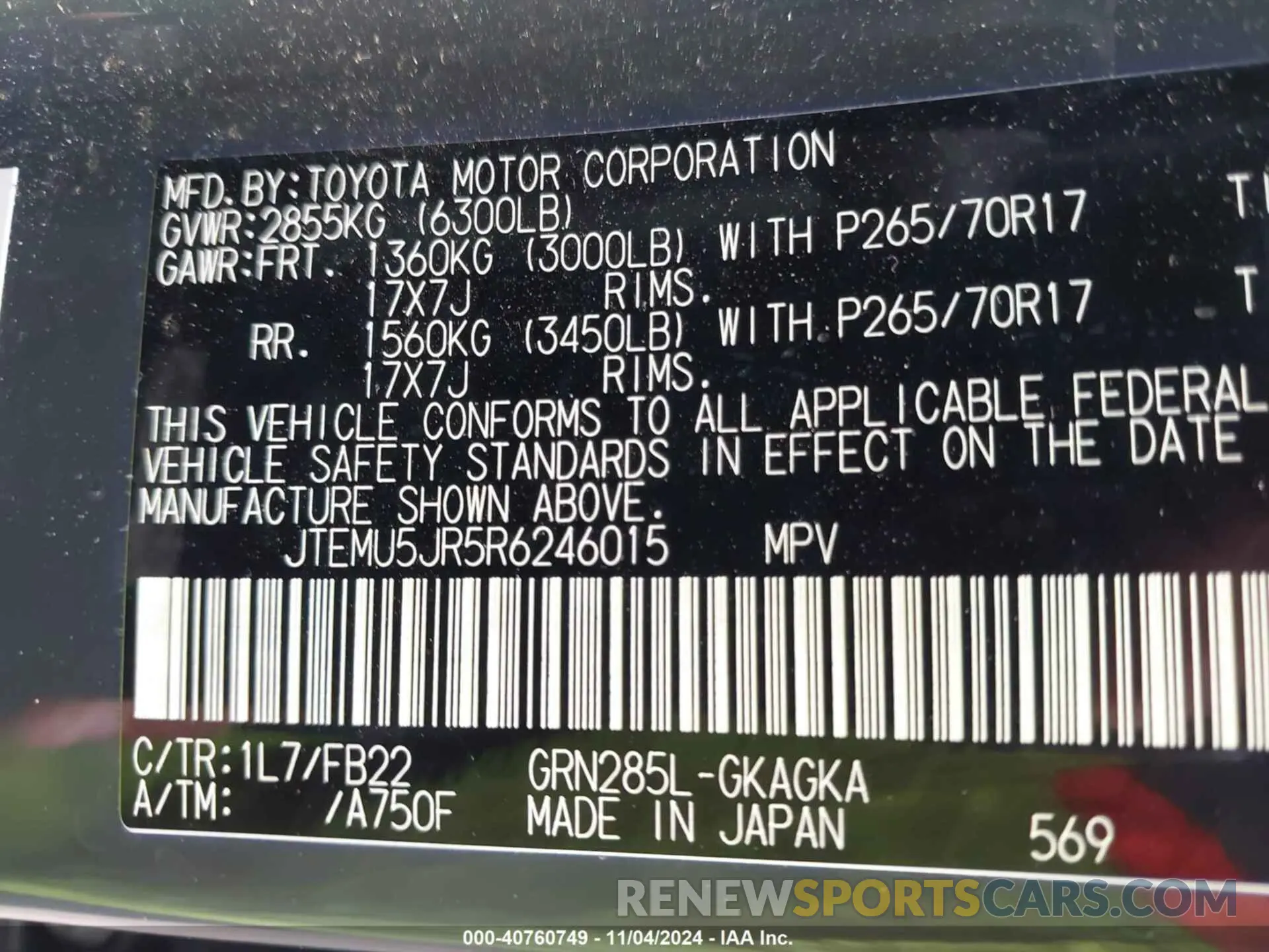 9 fotografías del automóvil dañado JTEMU5JR5R6246015 TOYOTA 4RUNNER 2024