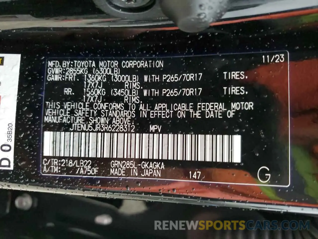 13 fotografías del automóvil dañado JTENU5JR3R6228312 TOYOTA 4RUNNER 2024